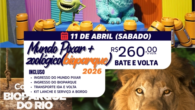 EXCURSAO PARA O MUNDO PIXAR E BIOPARQUE